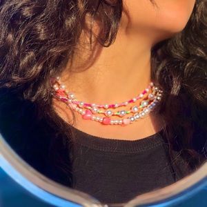 Handmade Y2K Beaded Pearl Choker Necklaces